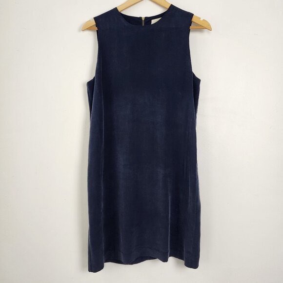Cynthia Rowley Navy Shift Dress Silk Velvet Sz 10 Evening Ware Classic Timeless - Picture 1 of 12
